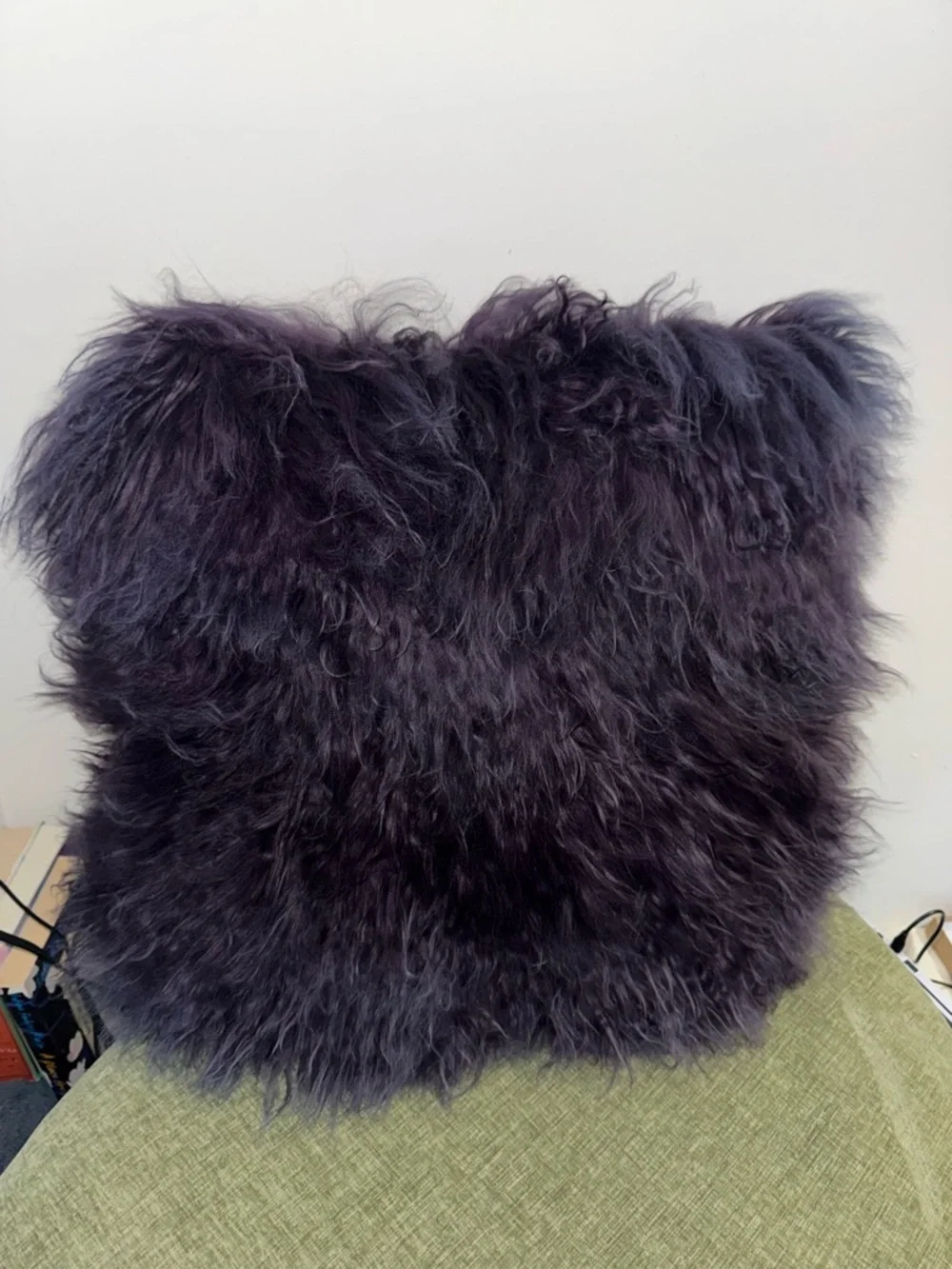 Mongolian Lamb Fur Large Pillow Wool Purple Gray
